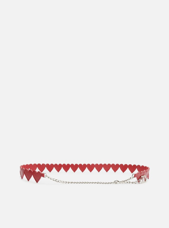 Cinto Vermelho Couro Corações