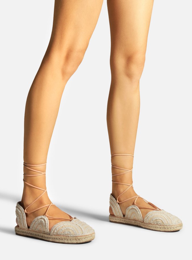 Espadrille Natural Bordada Rasteira Amarração