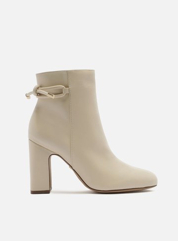 Bota Cano Médio Off-White Verniz Salto Bloco Zíper