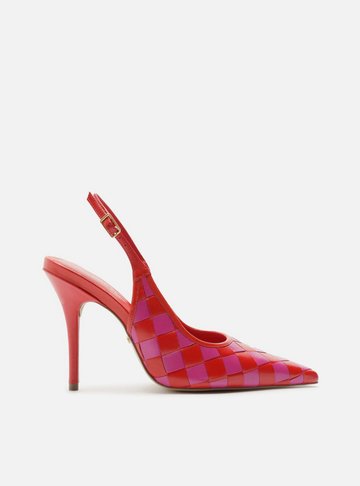 Scarpin Vermelho Tressê Rosa Slingback