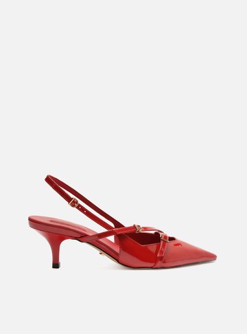 Scarpin Vermelho Verniz Salto Médio Slingback Amélia