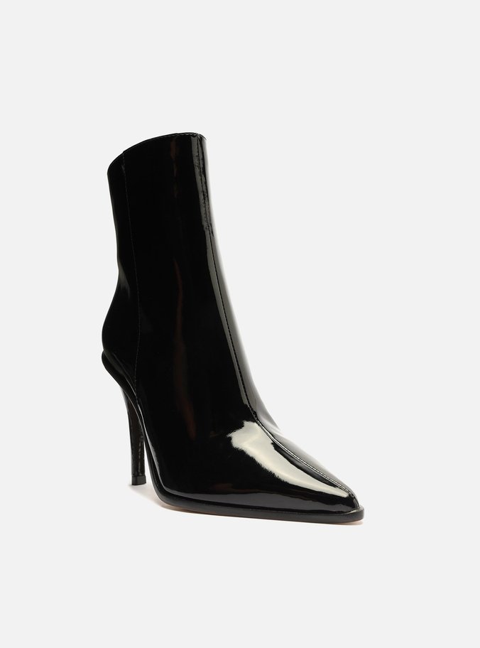 Bota Preta Verniz Cano Curto Salto Alto Fino