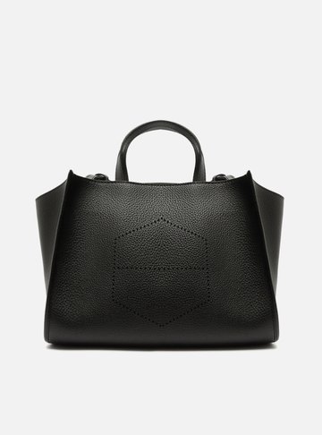 Bolsa Tote Preta Grande Logo Perfurado