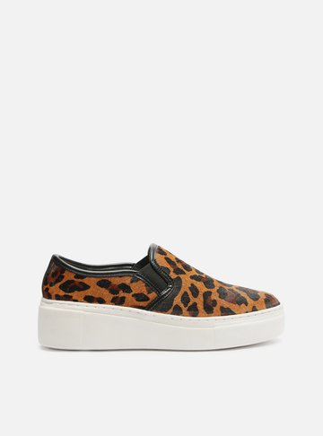 Tênis Slip On Animal Print Sola Alta Básico