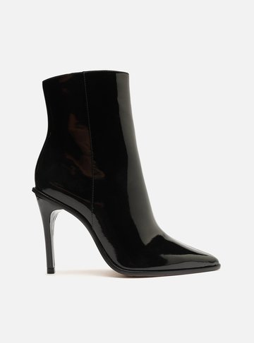 Bota Preta Verniz Cano Curto Salto Alto Fino