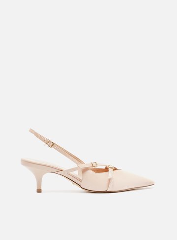 Scarpin Bege Couro Salto Médio Slingback Amélia