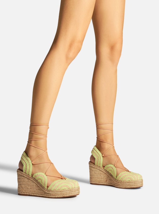 Espadrille Verde Bordada Salto Alto Amarração